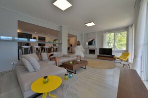 TV, fireplace