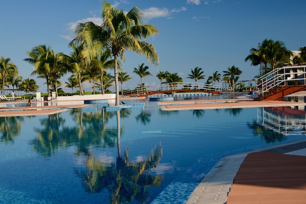 Another view of the amazing pool with bridges, islands and play areas.
