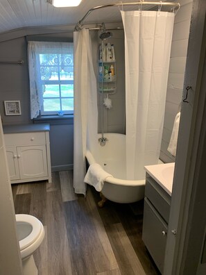Ensemble douche/baignoire, sèche-cheveux, serviettes fournies, savon