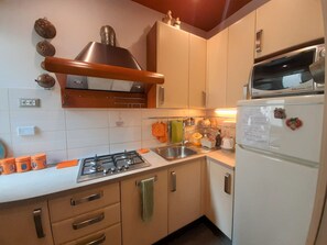 Een koelkast, een oven, een kookplaat, een vaatwasser