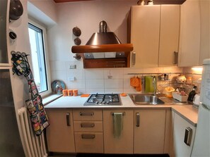 Réfrigérateur, un four, surface de cuisson, lave-vaisselle