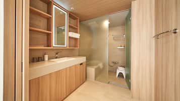 Deluxe Twin Room | Bathroom | Hair dryer, slippers, electronic bidet, towels