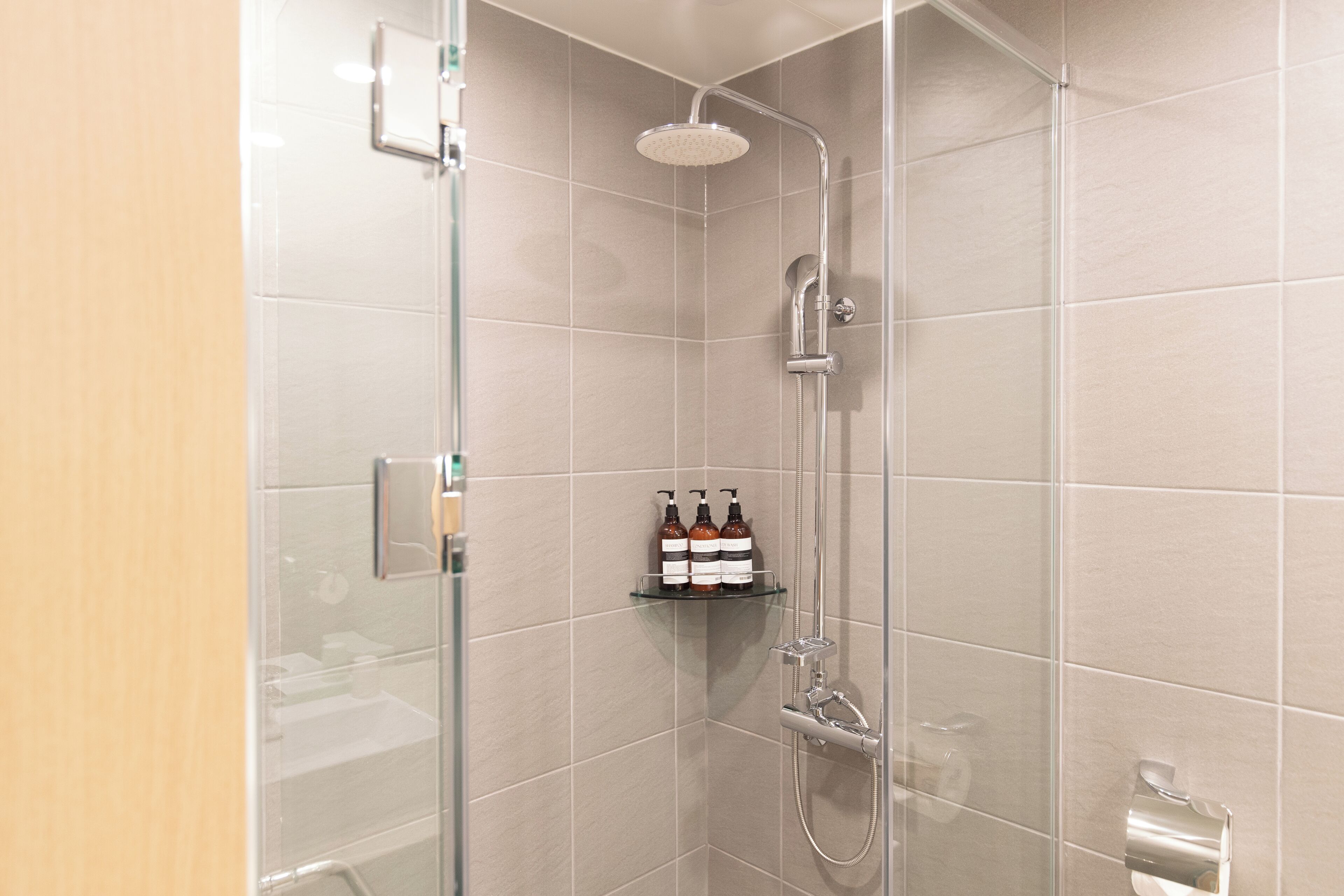 shower, free toiletries, hair dryer, slippers