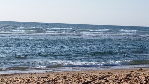 Une plage avec des vagues et un ciel dégagé.