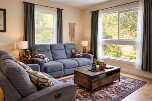 Smart TV, fireplace, stereo