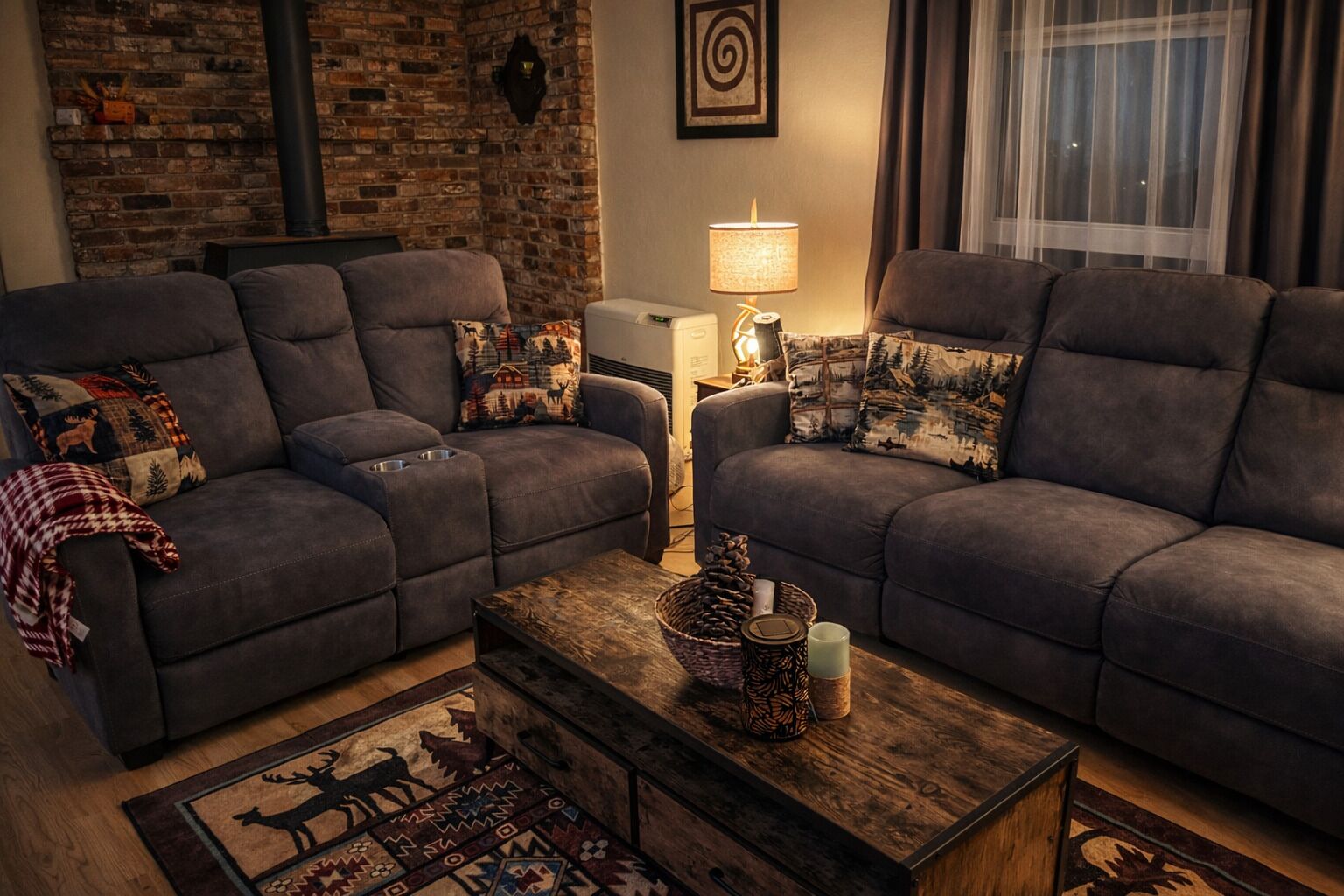 Smart TV, fireplace, stereo