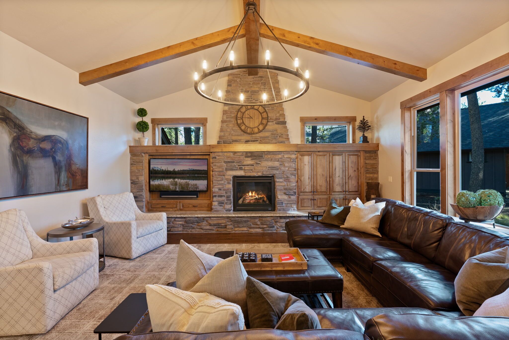 TV, fireplace, video games, DVD player