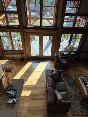 TV connectée, cheminée, lecteur de DVD, livres