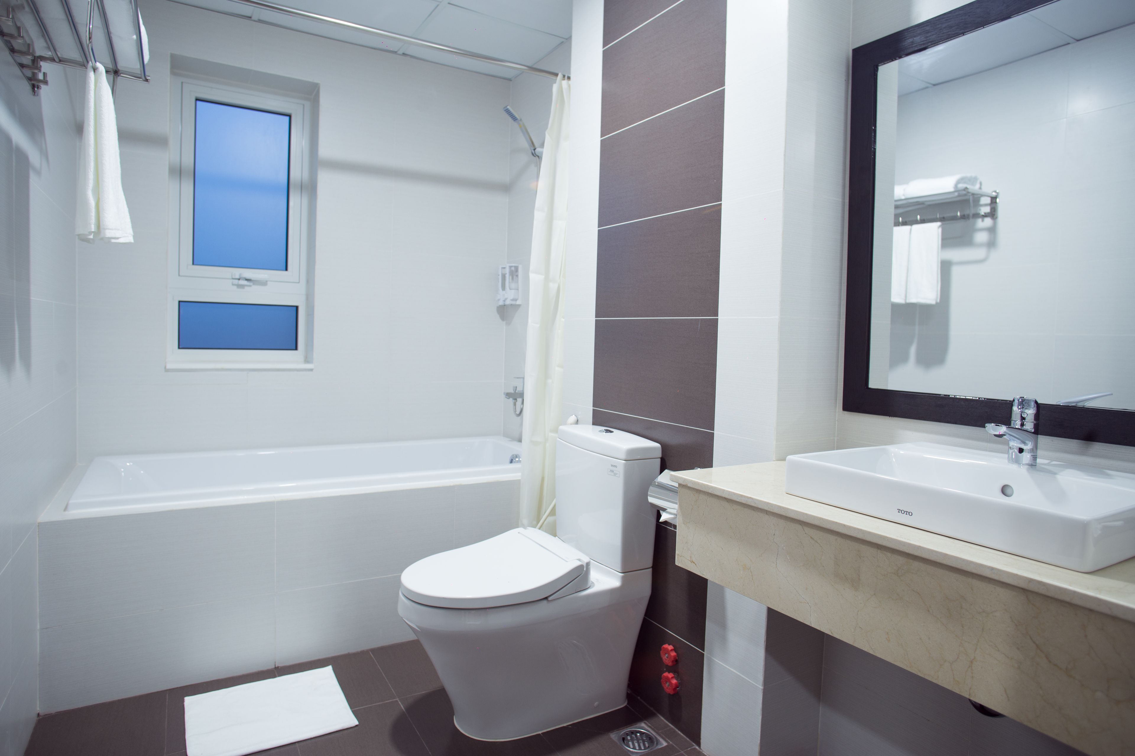 free toiletries, hair dryer, slippers, towels