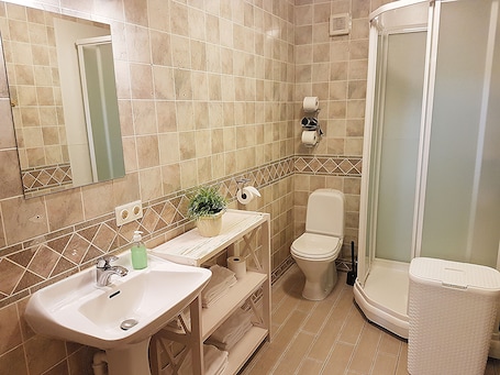 Shower, free toiletries, towels. 550 Guesthouse