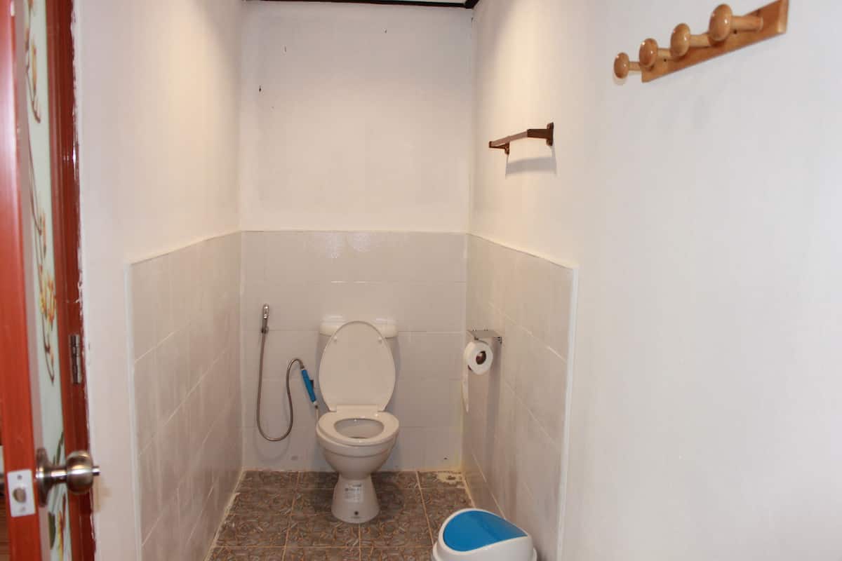 basic double room single use, 1 king bed, non smoking | bathroom | shower, free toiletries, towels