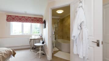 Shower, bathrobes, towels