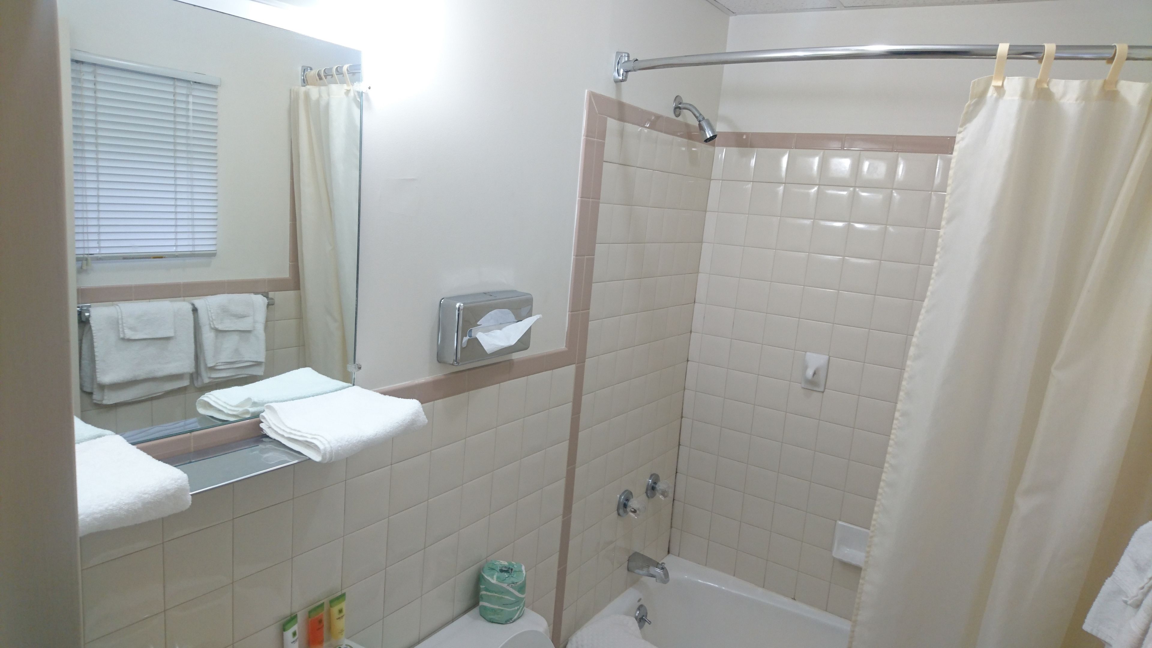 Economy Room, 2 Double Beds | Bathroom | Combined shower/tub, deep soaking tub, free toiletries, hair dryer