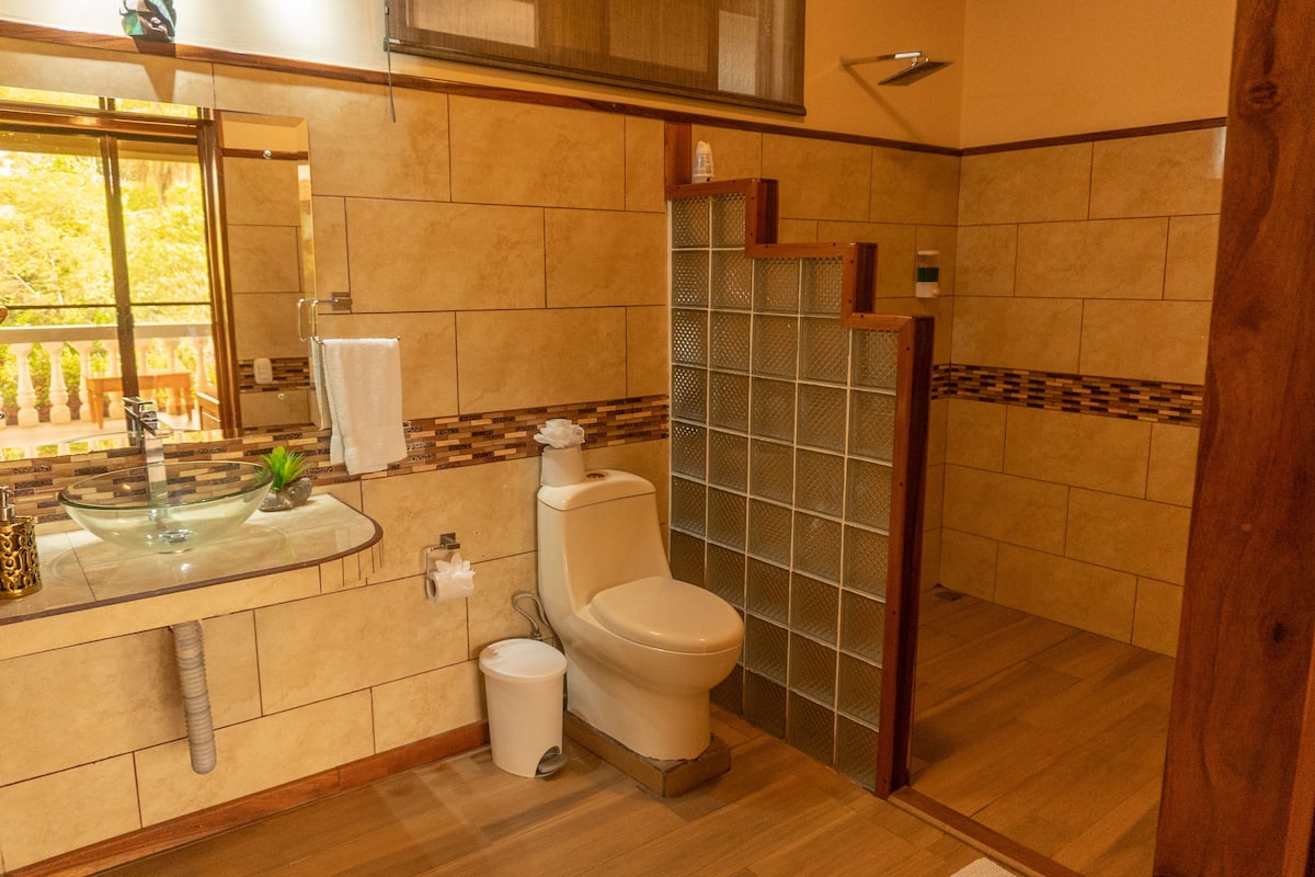 standard double room, 1 king bed (#3) | bathroom | shower, free toiletries, hair dryer, towels