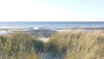 Vlak bij het strand, ligstoelen