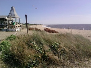 Beach nearby, sun loungers