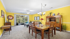 Flat-screen TV, video games, DVD player, stereo