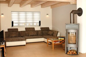 Una Smart TV, una chimenea, videojuegos, un reproductor de DVD