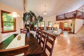 TV, fireplace, DVD player, foosball