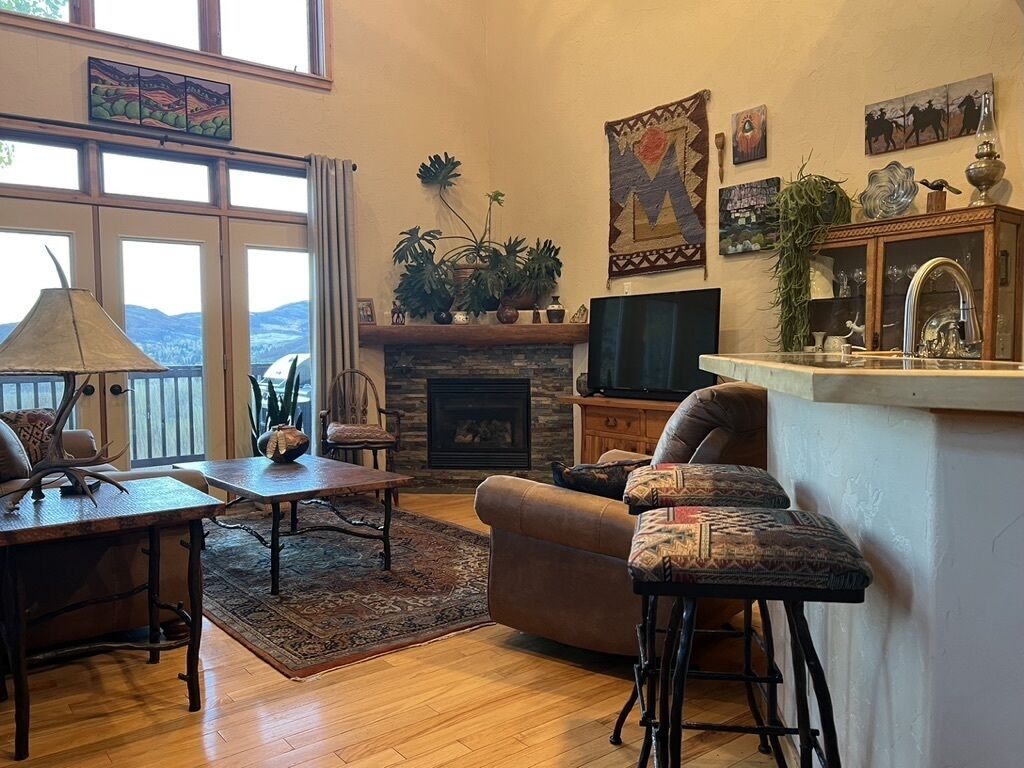 TV, fireplace, DVD player, books