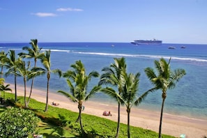On the beach, sun-loungers, beach towels - Oceanfront Top Floor Corner Unit with Sweeping View at Lahaina Shores (Lahaina)