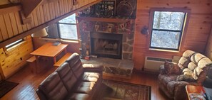 TV, fireplace, DVD player, video library