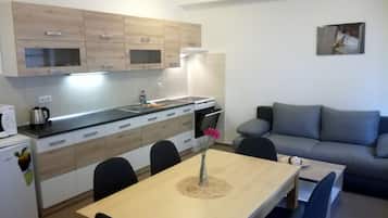 Superior Apartment, 1 Bedroom, Kitchen | Private kitchen | Fridge, microwave, stovetop, electric kettle
