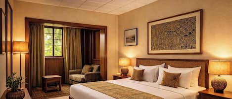 Chambre Deluxe double, 1 lit double, non-fumeur, salle de bain attenante | Couette en duvet, minibar, coffre-fort, décor unique