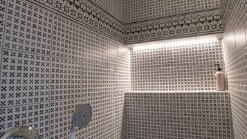 Shower, free toiletries, towels
