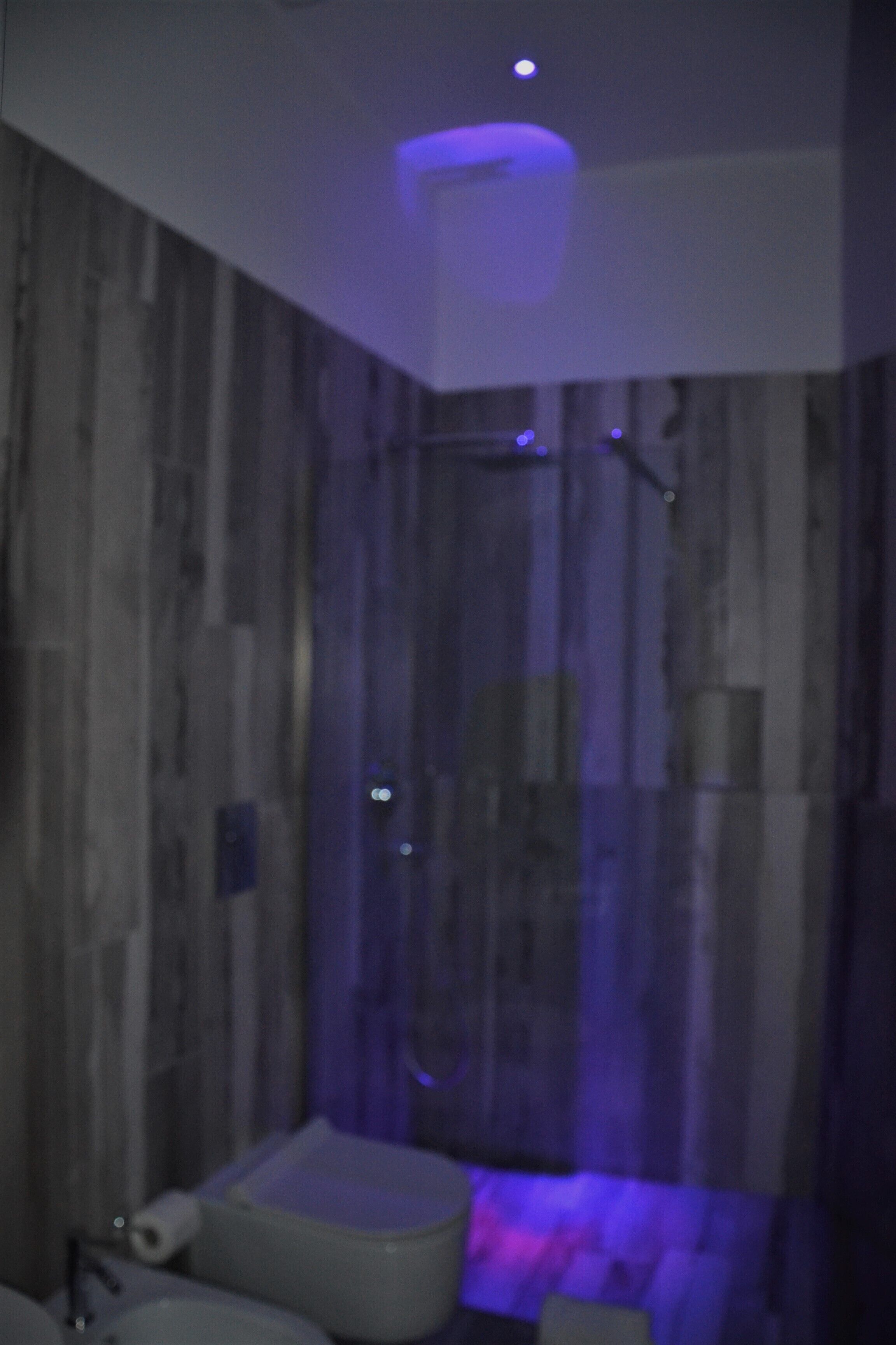 A bathroom with a shower, a toilet, and a sink.