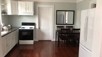 Microwave, dishwasher, coffee/tea maker, cookware/dishes/utensils