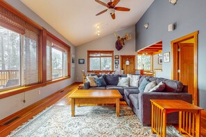 TV, fireplace, DVD player, books