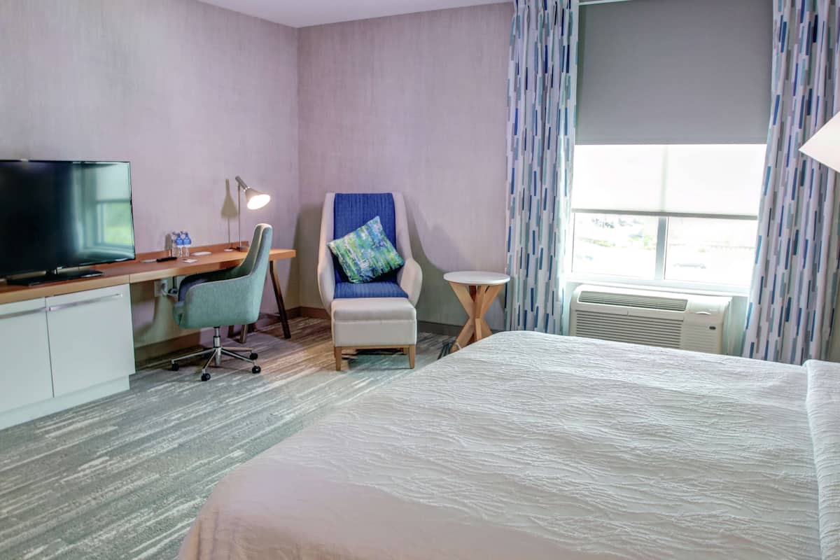 Desk, blackout drapes, soundproofing, iron/ironing board