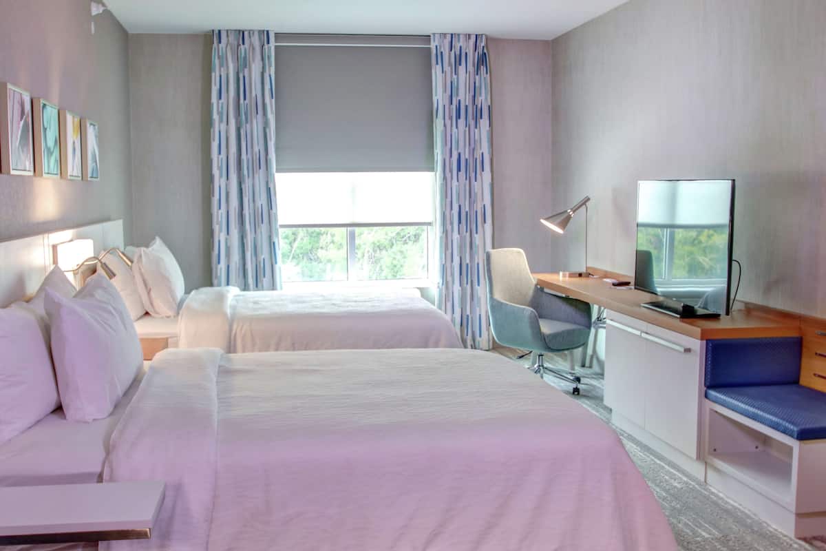 Desk, blackout drapes, soundproofing, iron/ironing board