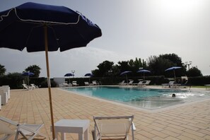 Seasonal outdoor pool, open 9:00 AM to 7:30 PM, pool umbrellas