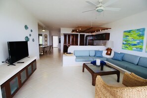 Villa, 3 Bedrooms, Terrace, Beach View | Living area | Flat-screen TV - Las Villas Akumal 3B-9 by SkyRun (Akumal)
