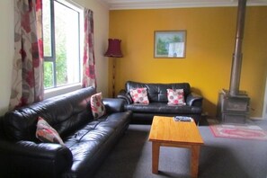 Téléviseur connecté, foyer, lecteur de DVD, livres