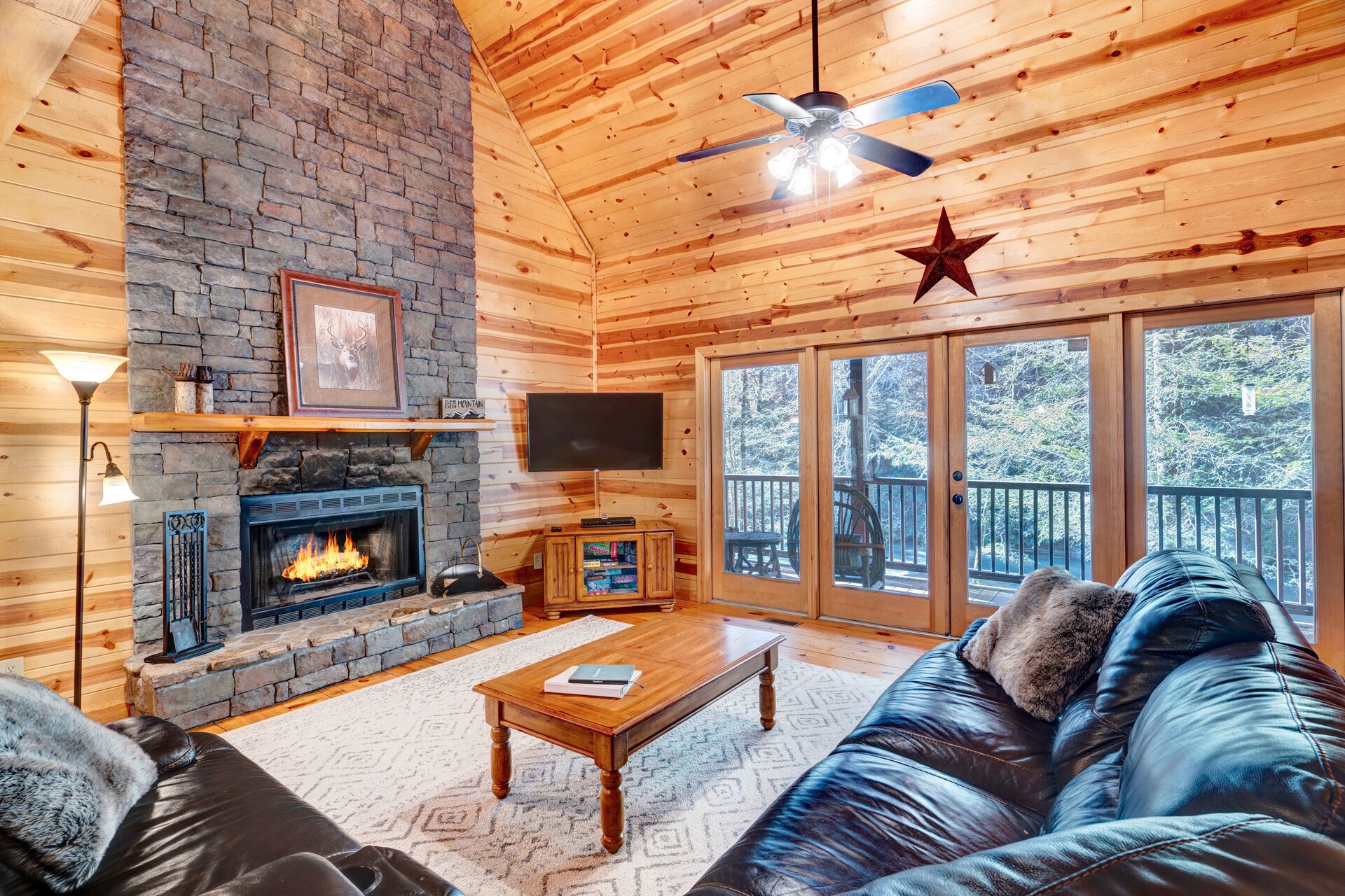 Smart TV, fireplace, DVD player, ping pong