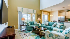 Perhetalo | Olohuone | Älytelevisio, pöytäjalkapallopöytä, suoratoistopalvelut