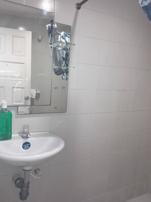 Shower, towels, toilet paper