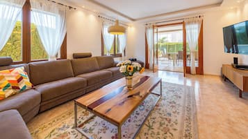 Smart TV, fireplace, stereo, offices