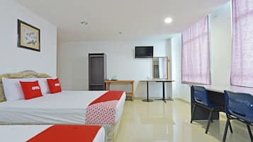 Desk, free WiFi, bed sheets