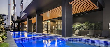 Outdoor pool, sun loungers