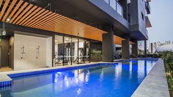 Outdoor pool, sun loungers