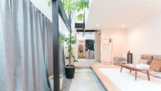 A modern living room with a sofa, coffee table, and potted plants. - Yaoya Kyoto Kyomizu Gojo (Kyoto)
