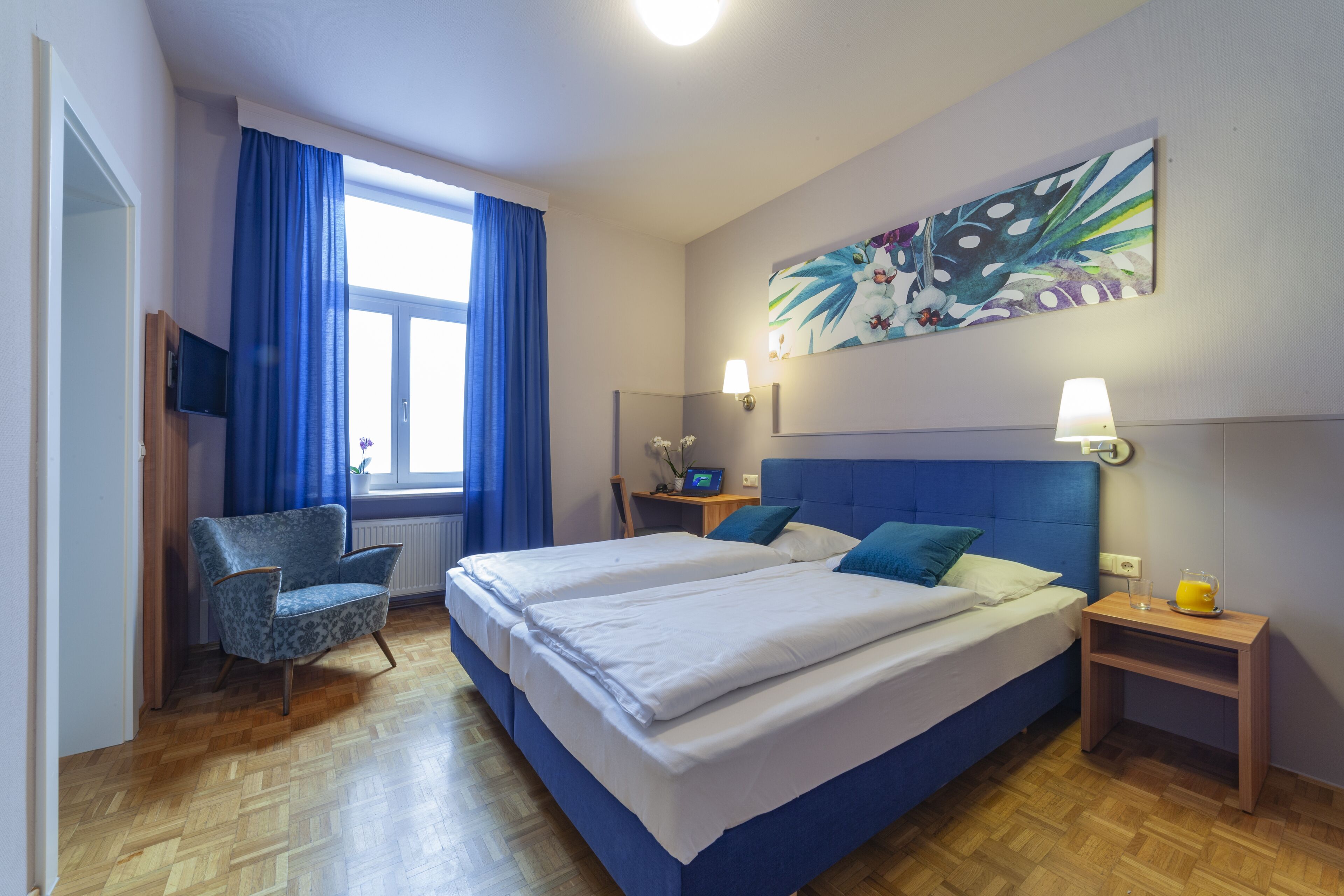 desk, blackout curtains, soundproofing, iron/ironing board