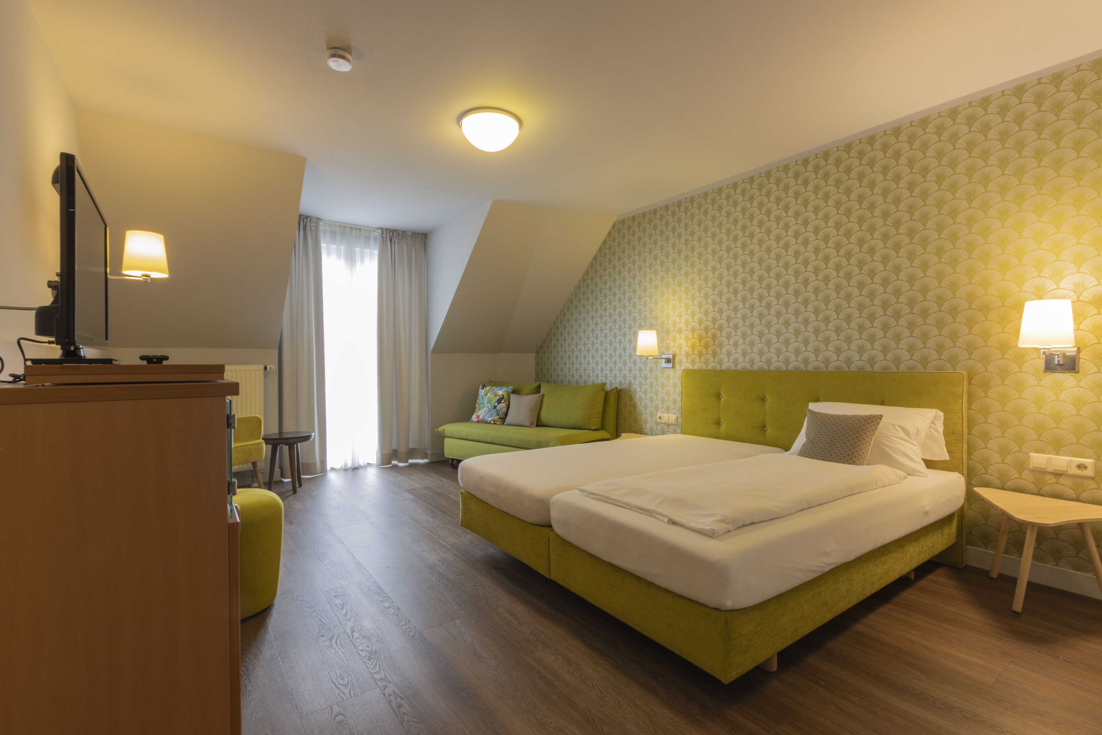 desk, blackout curtains, soundproofing, iron/ironing board