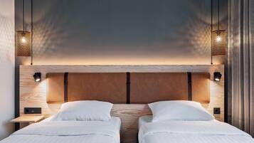 Herbergi - 2 einbreið rúm | Hljóðeinangrun, ókeypis þráðlaus nettenging, rúmföt