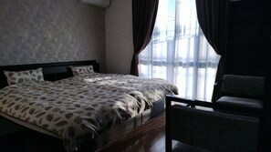 Down duvets, individually decorated, blackout curtains