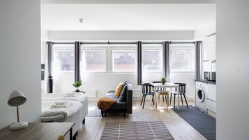 Desk, blackout curtains, soundproofing, iron/ironing board